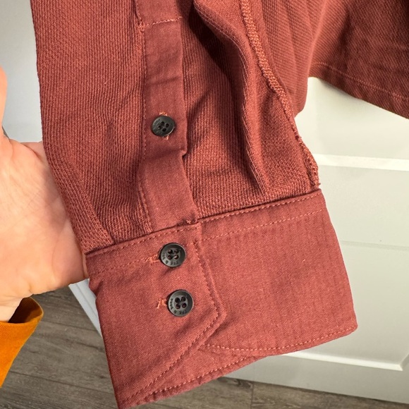 Rag & Bone Henley Burgundy Waffle Knit Band Collar Long Sleeve shirt - Picture 4 of 8